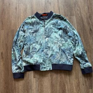 Tallia Blue Tropical Print Bomber Jacket